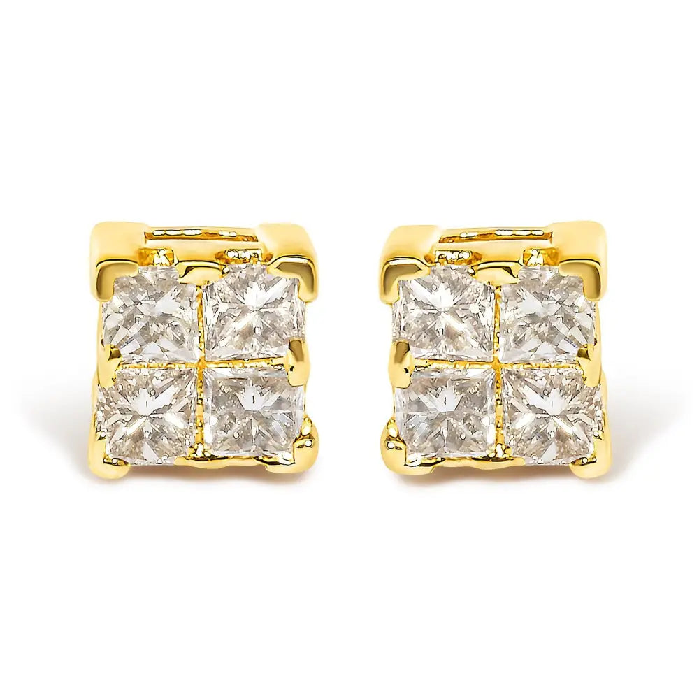 14k Yellow Gold 1/4 Cttw Invisible Set Princess-cut Diamond Square Stud Earring (j-k Color I1-i2 Clarity) - Fine