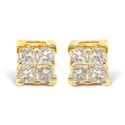 14k Yellow Gold 1/4 Cttw Invisible Set Princess-cut Diamond Square Stud Earring (j-k Color I1-i2 Clarity) - Fine