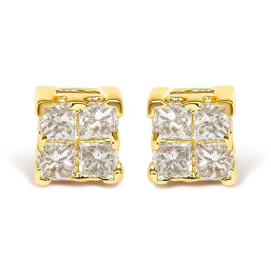 14k Yellow Gold 1/4 Cttw Invisible Set Princess-cut Diamond Square Stud Earring (j-k Color I1-i2 Clarity) - Fine