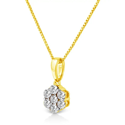 14k Yellow Gold 1/4 Cttw Prong Set Round-cut Diamond 7 Stone Floral Cluster 18’’ Pendant Necklace (h-i Color I1-i2