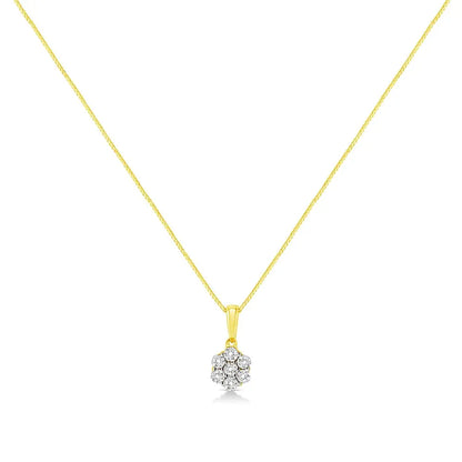 14k Yellow Gold 1/4 Cttw Prong Set Round-cut Diamond 7 Stone Floral Cluster 18’’ Pendant Necklace (h-i Color I1-i2