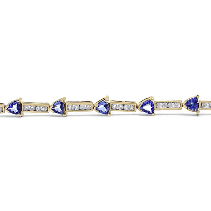 14k Yellow Gold 1 5/8 Cttw Diamond and 5mm Trillion Blue Tanzanite Link Bracelet (h-i Color I1-i2 Clarity) - 7’’