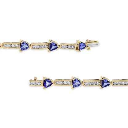 14k Yellow Gold 1 5/8 Cttw Diamond and 5mm Trillion Blue Tanzanite Link Bracelet (h-i Color I1-i2 Clarity) - 7’’