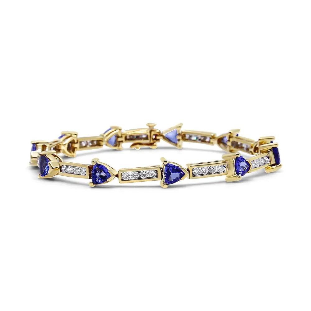 14k Yellow Gold 1 5/8 Cttw Diamond and 5mm Trillion Blue Tanzanite Link Bracelet (h-i Color I1-i2 Clarity) - 7’’