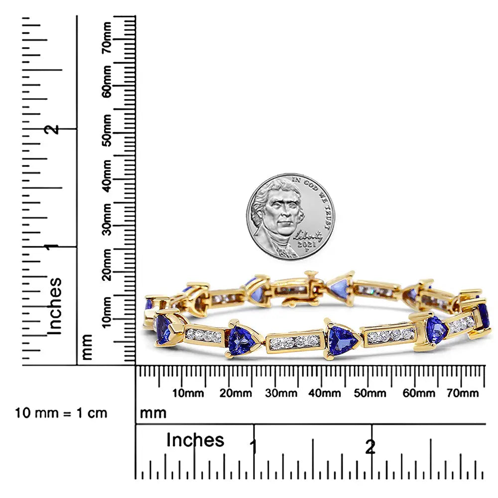 14k Yellow Gold 1 5/8 Cttw Diamond and 5mm Trillion Blue Tanzanite Link Bracelet (h-i Color I1-i2 Clarity) - 7’’