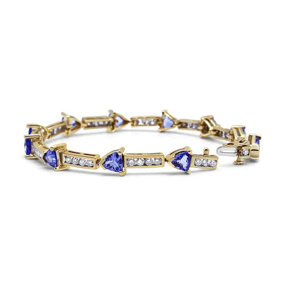 14k Yellow Gold 1 5/8 Cttw Diamond and 5mm Trillion Blue Tanzanite Link Bracelet (h-i Color I1-i2 Clarity) - 7’’