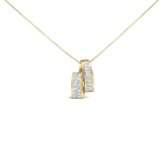 14k Yellow Gold 1 5/8 Cttw Princess and Baguette Diamond Duo Bar Pendant Necklace (g-h Color Vs2-si1 Clarity)