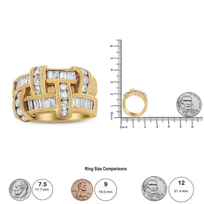 14k Yellow Gold 1 5/8 Cttw Round and Baguette Diamond Lattice Grid Design Ring Band (h-i Color Vs2-si1 Clarity) - Size