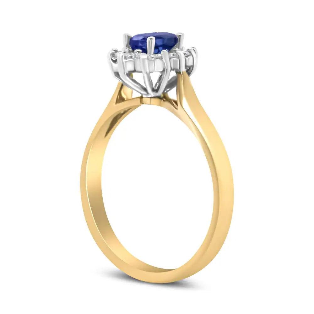 14k Yellow Gold 1/5 Cttw Round Diamond and 6x4mm Oval Blue Tanzanite Halo Ring (h-i Color I1-i2 Clarity) - Fine Jewelry