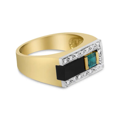 14k Yellow Gold 1/6 Cttw Round Diamond and Princess Emerald with Onyx Gemstone Gent’s Band (h-i Color I2 Clarity)