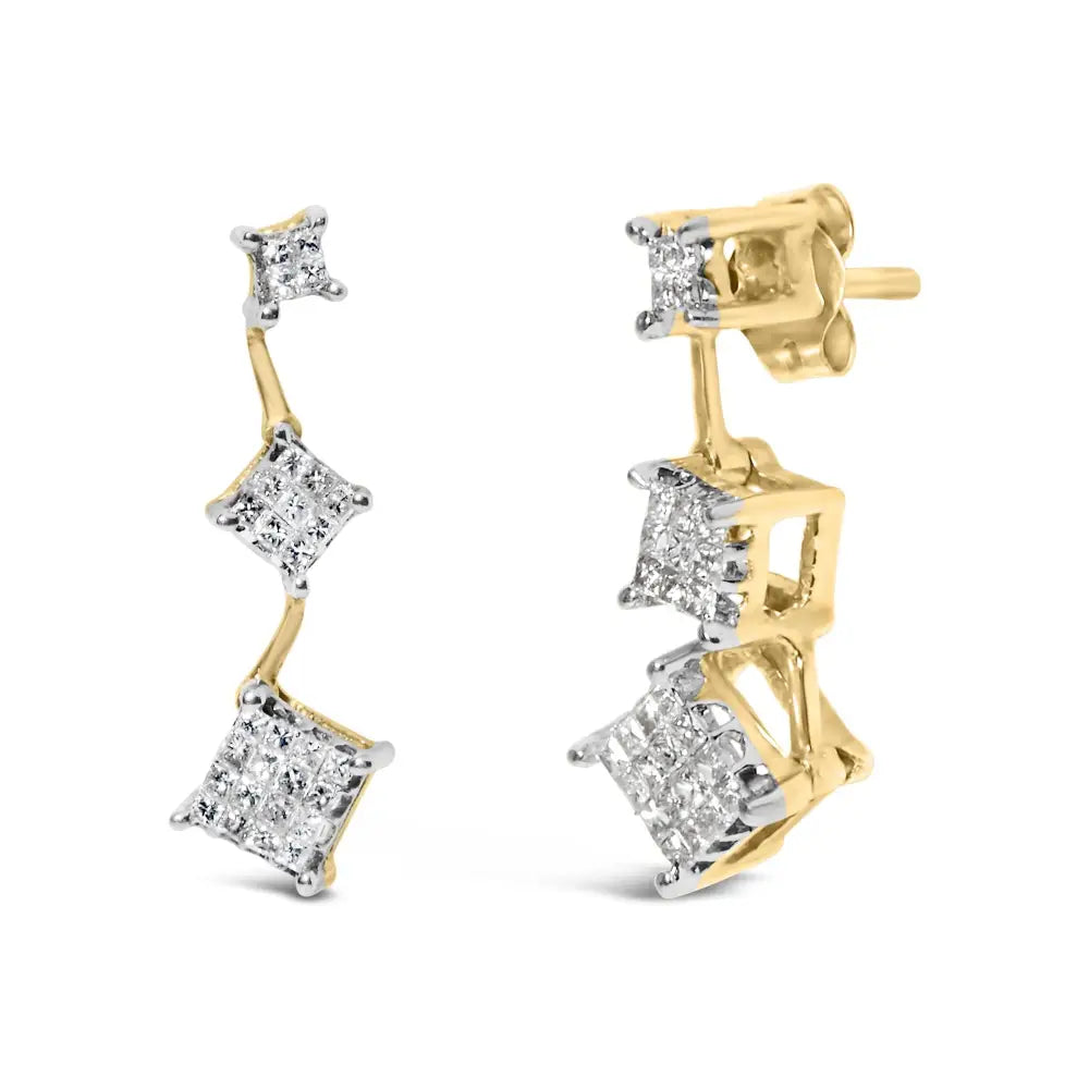 14k Yellow Gold 1 Cttw Princess Cut Diamond Earrings (h-i Si1-si2) - Fine Jewelry us Direct