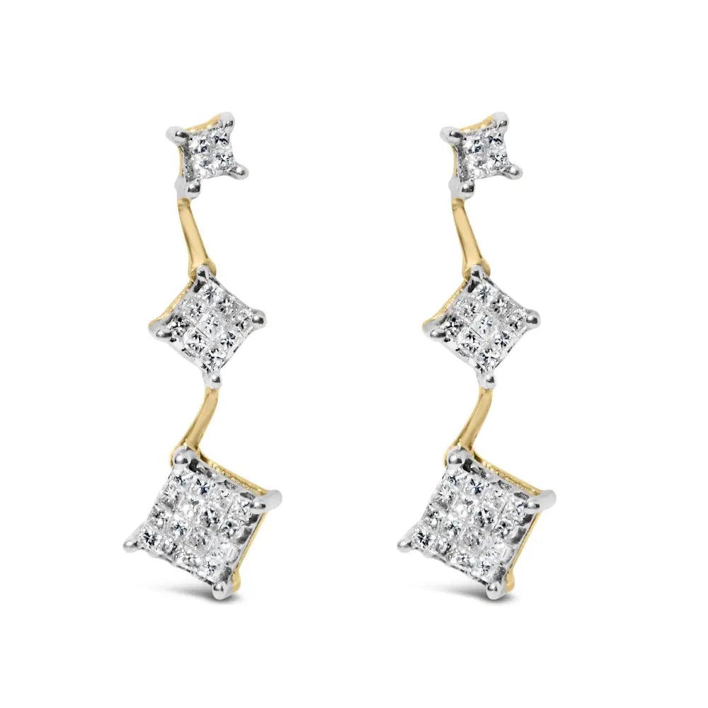 14k Yellow Gold 1 Cttw Princess Cut Diamond Earrings (h-i Si1-si2) - Fine Jewelry us Direct