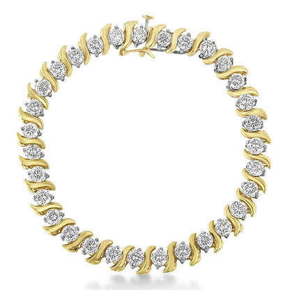 14k Yellow Gold 10.0 Cttw 2-prong Set Round Cut Diamond S-link Bracelet (j-k Color Si2-i1 Clarity) -7.5’’ Inches