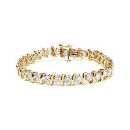 14k Yellow Gold 10.0 Cttw 2-prong Set Round Cut Diamond S-link Bracelet (j-k Color Si2-i1 Clarity) -7.5’’ Inches