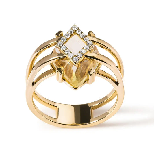 14k Yellow Gold 15x15 Mm Marquise Cut Topaz and Diamond Accent Statement Cocktail Ring (g-h Color Si1-si2 Clarity)