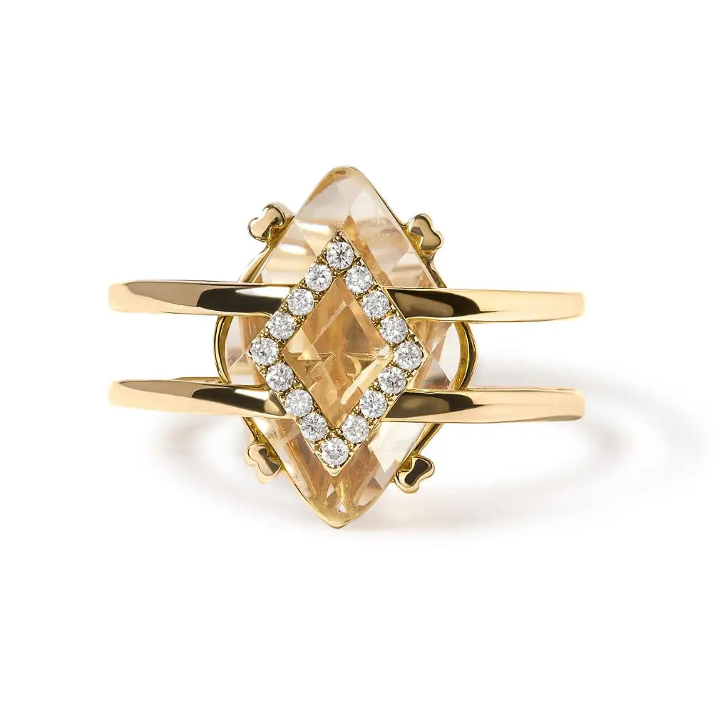 14k Yellow Gold 15x15 Mm Marquise Cut Topaz and Diamond Accent Statement Cocktail Ring (g-h Color Si1-si2 Clarity)