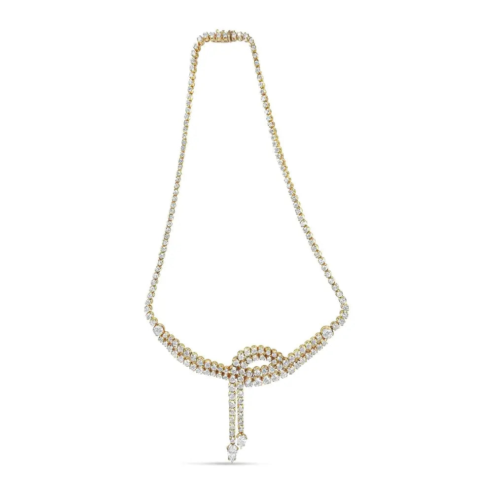 14k Yellow Gold 17.0 Cttw Diamond Double Row Lariat 18’’ Inch Tennis Necklace with Pear Shape Drop Tips (i-j Color