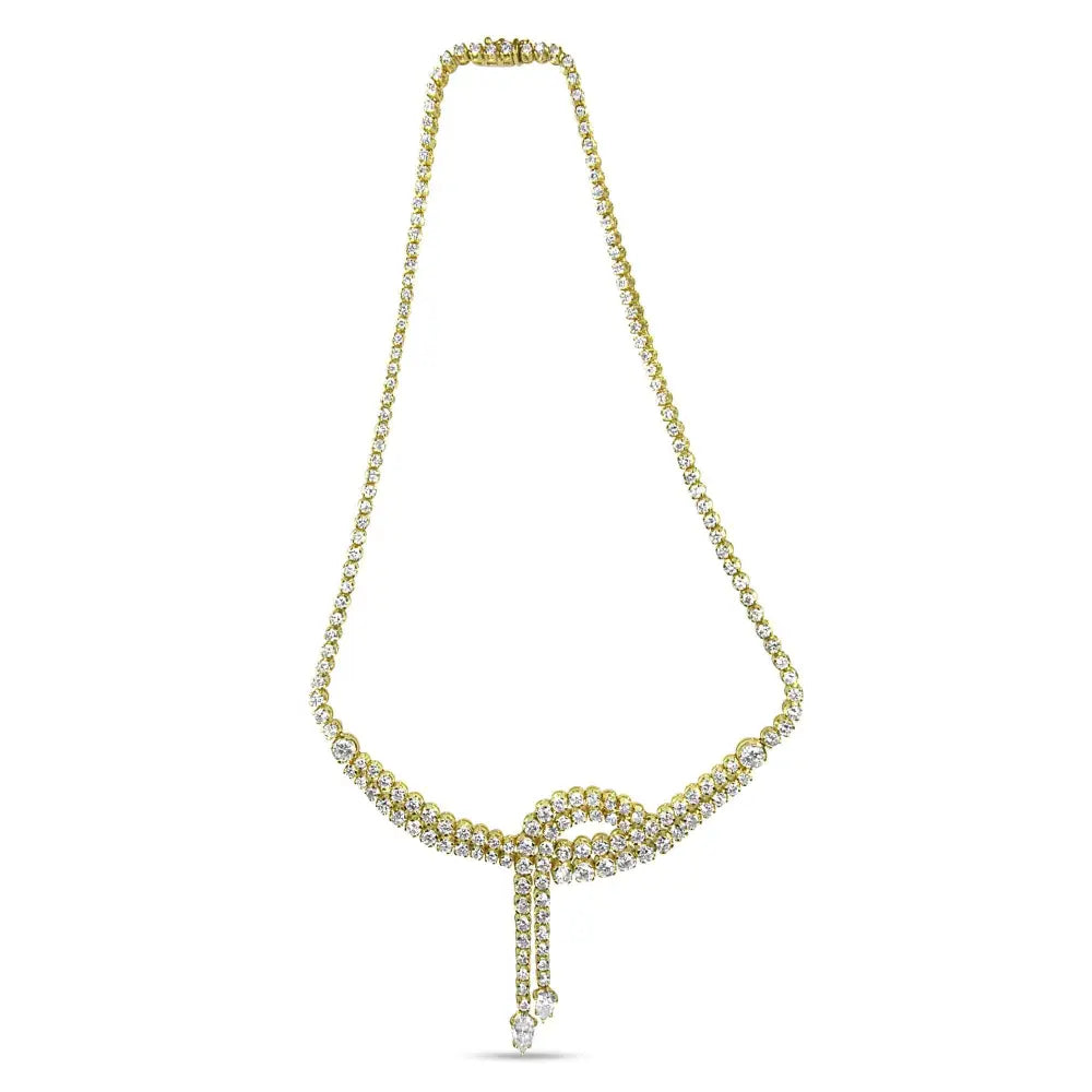 14k Yellow Gold 17.0 Cttw Diamond Double Row Lariat 18’’ Inch Tennis Necklace with Pear Shape Drop Tips (i-j Color