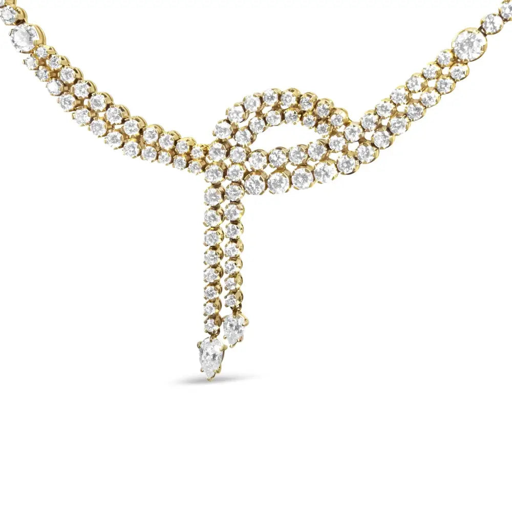 14k Yellow Gold 17.0 Cttw Diamond Double Row Lariat 18’’ Inch Tennis Necklace with Pear Shape Drop Tips (i-j Color