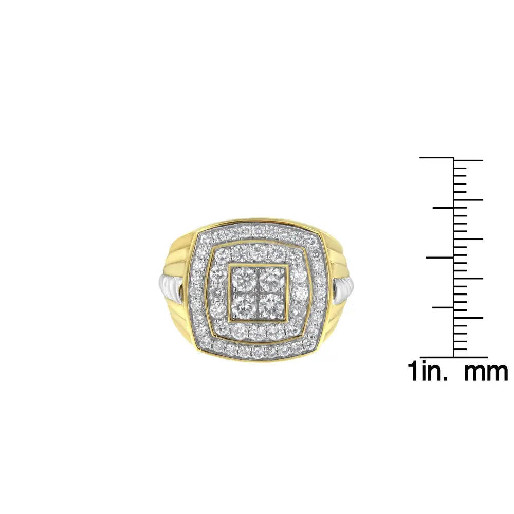 14k Yellow Gold 2.0 Cttw Diamond Men’s Double Halo Cushion-shaped Square Cluster Ring (h-i Color Si1-si2 Clarity)