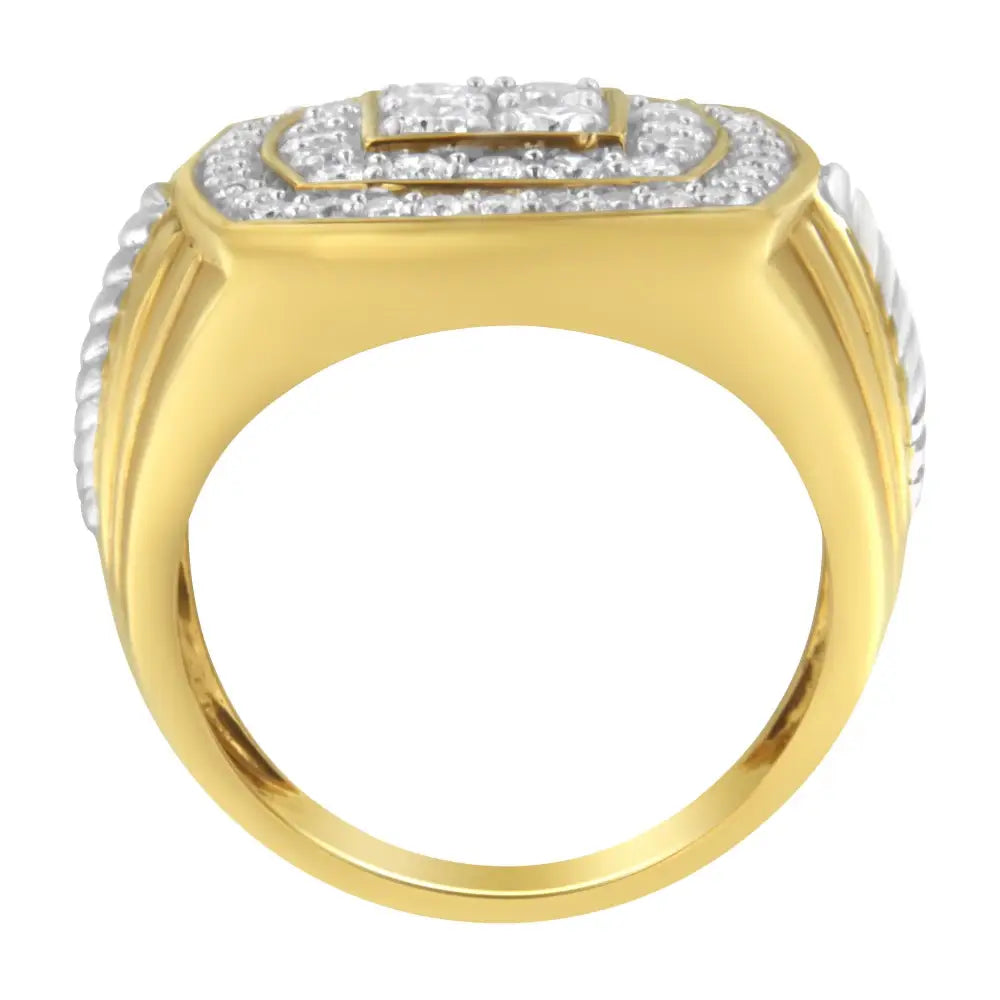 14k Yellow Gold 2.0 Cttw Diamond Men’s Double Halo Cushion-shaped Square Cluster Ring (h-i Color Si1-si2 Clarity)