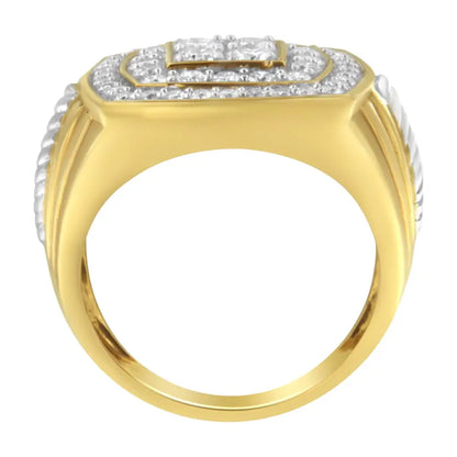 14k Yellow Gold 2.0 Cttw Diamond Men’s Double Halo Cushion-shaped Square Cluster Ring (h-i Color Si1-si2 Clarity)