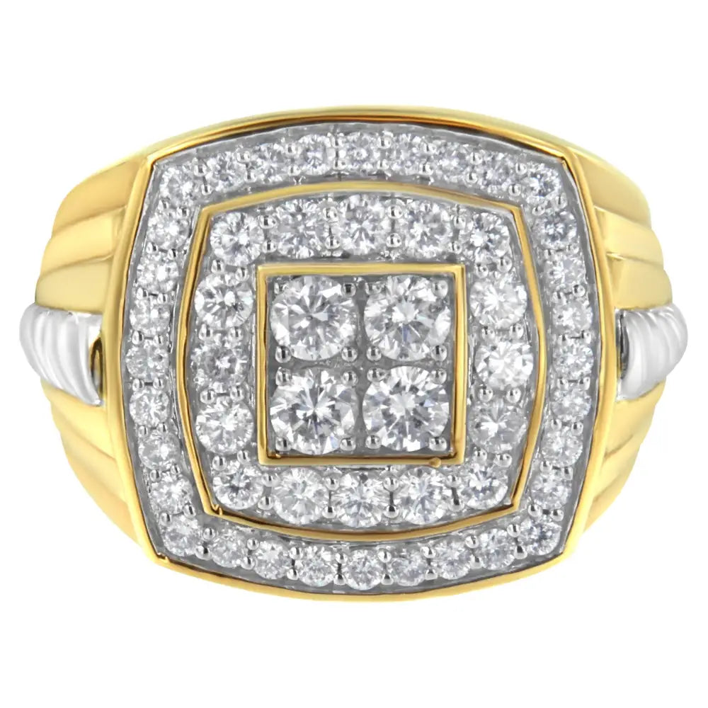 14k Yellow Gold 2.0 Cttw Diamond Men’s Double Halo Cushion-shaped Square Cluster Ring (h-i Color Si1-si2 Clarity)