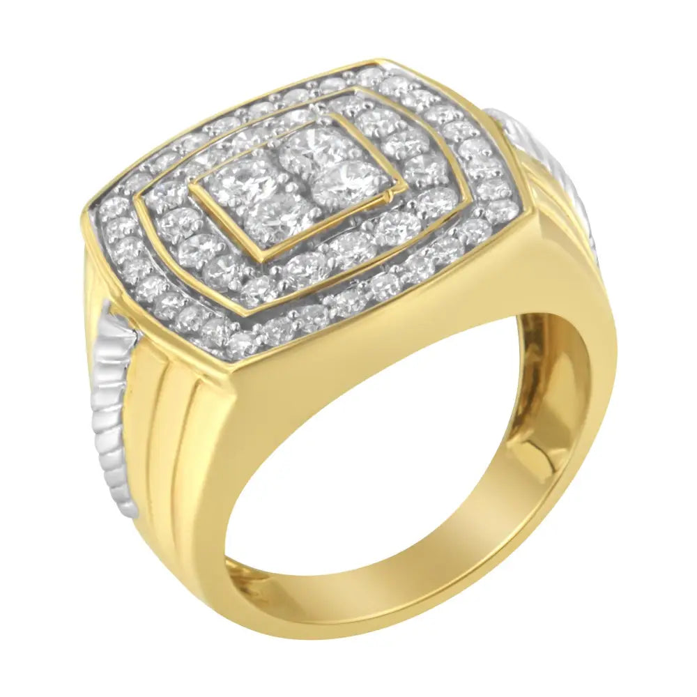 14k Yellow Gold 2.0 Cttw Diamond Men’s Double Halo Cushion-shaped Square Cluster Ring (h-i Color Si1-si2 Clarity)