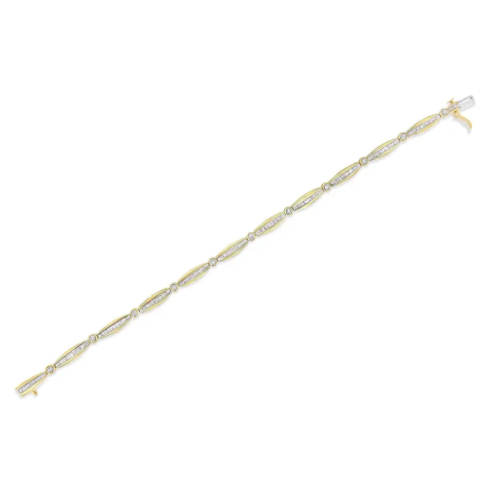 14k Yellow Gold 2.0 Cttw Round Brilliant-cut & Baguette Cut Diamond Bezel and Tapered Link 7’’ Tennis Bracelet (h-i