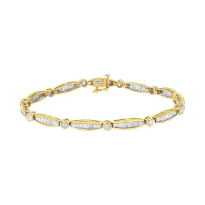 14k Yellow Gold 2.0 Cttw Round Brilliant-cut & Baguette Cut Diamond Bezel and Tapered Link 7’’ Tennis Bracelet (h-i