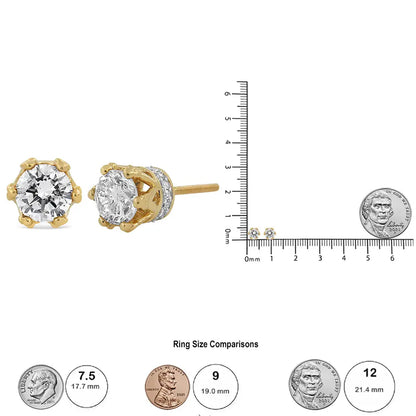 14k Yellow Gold 2.0 Cttw Round Diamond Crown Stud Earrings (i-j Color I1-i2 Clarity) - Fine Jewelry us Direct