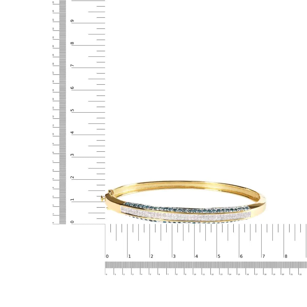 14k Yellow Gold 2.0 Cttw Treated Blue and White Diamond Bangle Bracelet (h-i Color Si2-i1 Clarity) - Size 7 - Fine