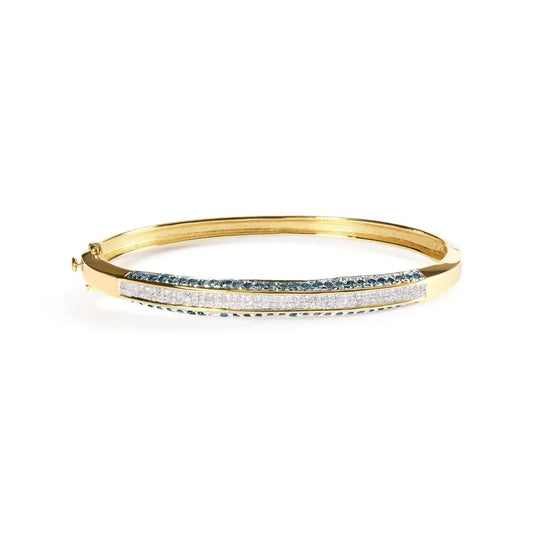 14k Yellow Gold 2.0 Cttw Treated Blue and White Diamond Bangle Bracelet (h-i Color Si2-i1 Clarity) - Size 7 - Fine