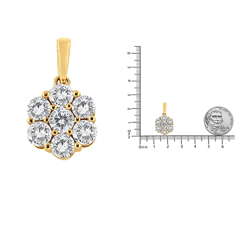 14k Yellow Gold 2.00 Cttw Brilliant Round-cut Diamond 7 Stone Flower Cluster 18’’ Pendant Necklace (h-i Color