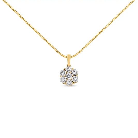 14k Yellow Gold 2.00 Cttw Brilliant Round-cut Diamond 7 Stone Flower Cluster 18’’ Pendant Necklace (h-i Color