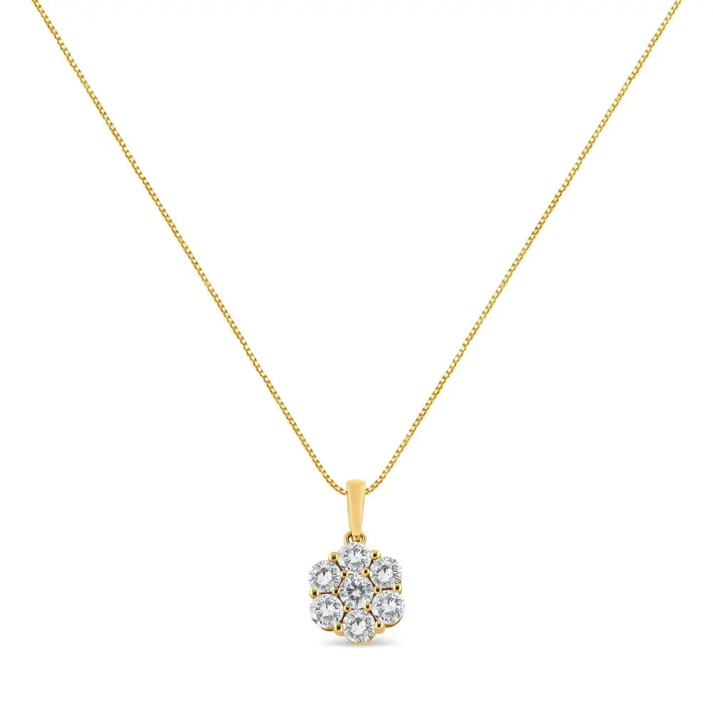 14k Yellow Gold 2.00 Cttw Brilliant Round-cut Diamond 7 Stone Flower Cluster 18’’ Pendant Necklace (h-i Color