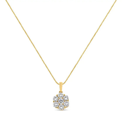 14k Yellow Gold 2.00 Cttw Brilliant Round-cut Diamond 7 Stone Flower Cluster 18’’ Pendant Necklace (h-i Color