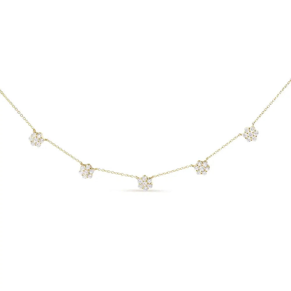 14k Yellow Gold 2.00 Cttw Diamond Cluster 18’’ Station Necklace (i-j Color I1-i2 Clarity) - Fine Jewelry us Direct