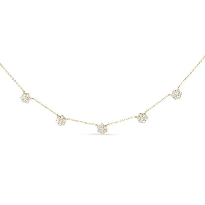 14k Yellow Gold 2.00 Cttw Diamond Cluster 18’’ Station Necklace (i-j Color I1-i2 Clarity) - Fine Jewelry us Direct