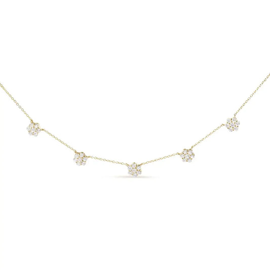 14k Yellow Gold 2.00 Cttw Diamond Cluster 18’’ Station Necklace (i-j Color I1-i2 Clarity) - Fine Jewelry us Direct