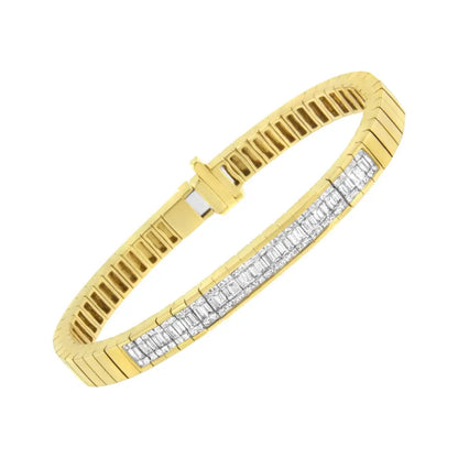 14k Yellow Gold 2 3/8 Cttw Princess and Baguette-cut Diamond Tennis Bracelet (i-j Color Si1-si2 Clarity) - Size 7.25