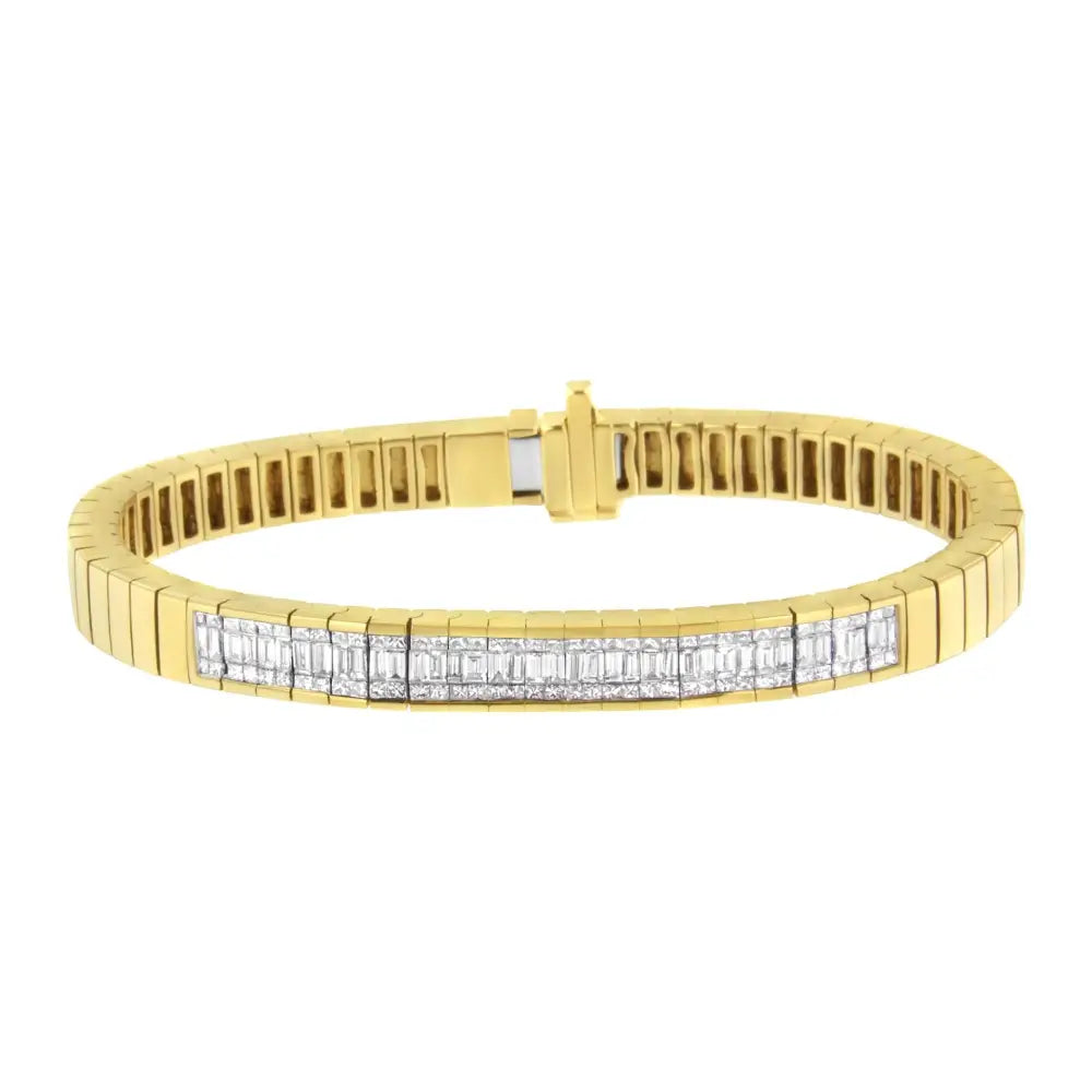 14k Yellow Gold 2 3/8 Cttw Princess and Baguette-cut Diamond Tennis Bracelet (i-j Color Si1-si2 Clarity) - Size 7.25