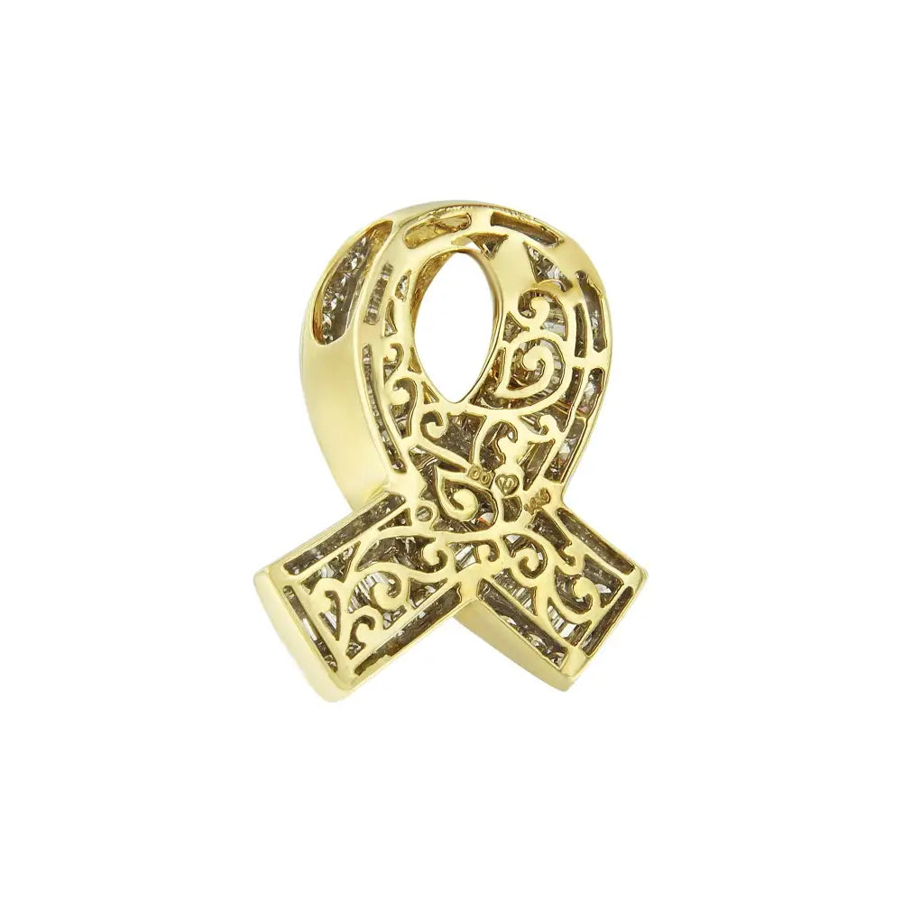 14k Yellow Gold 2 5/8 Cttw Channel Set White Diamond Awareness Ribbon Pendant Necklace (g-h Color Vs1-vs2 Clarity)