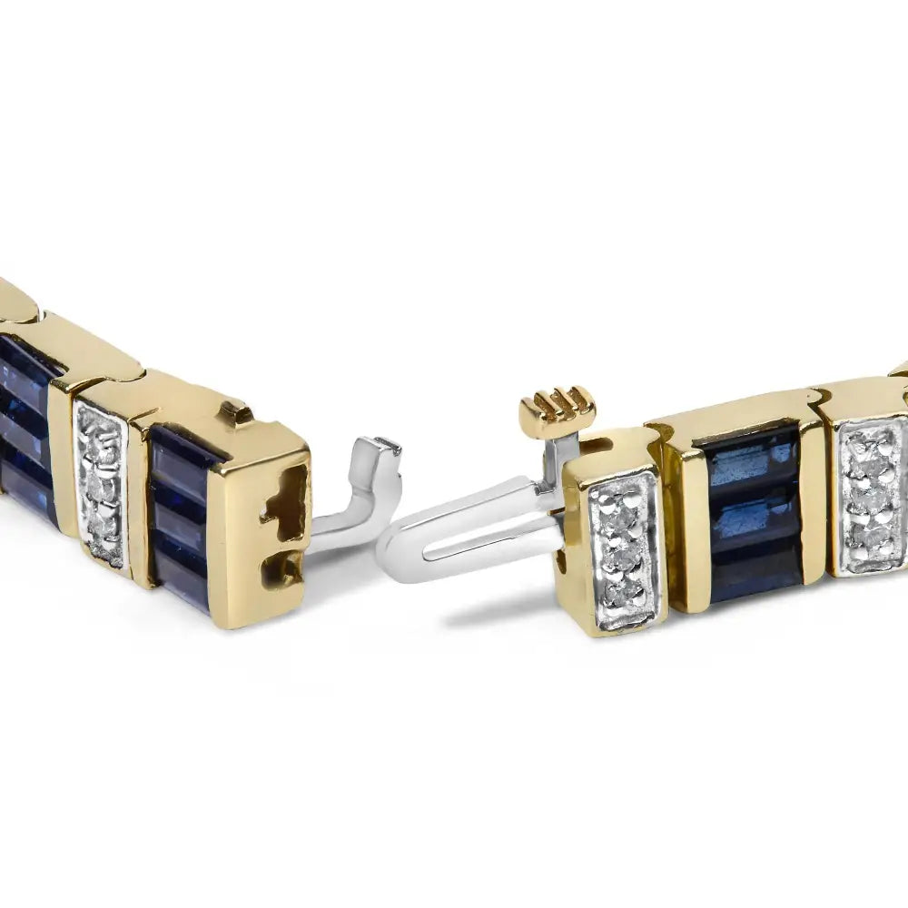 14k Yellow Gold 2/5 Cttw Diamond & 8.0 Baguette Cut Blue Sapphire Alternating Link Bracelet (g-h Color Vs1-vs2 Clarity)