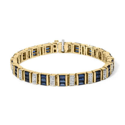 14k Yellow Gold 2/5 Cttw Diamond & 8.0 Baguette Cut Blue Sapphire Alternating Link Bracelet (g-h Color Vs1-vs2 Clarity)