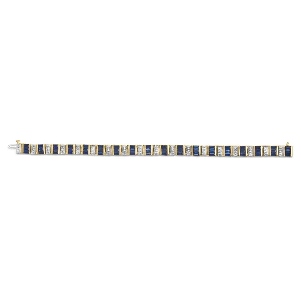 14k Yellow Gold 2/5 Cttw Diamond & 8.0 Baguette Cut Blue Sapphire Alternating Link Bracelet (g-h Color Vs1-vs2 Clarity)