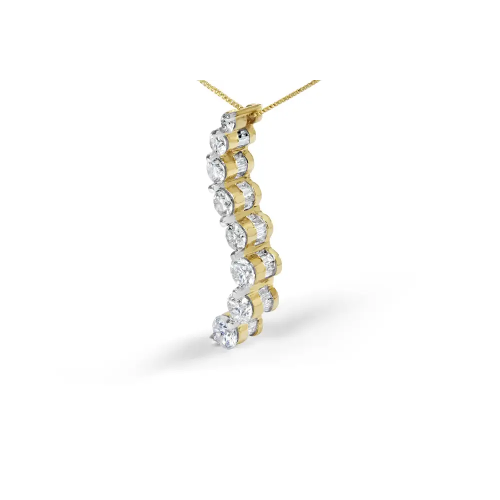 14k Yellow Gold 3.0 Cttw Baguette and Brilliant Round-cut Diamond Journey 18’’ Pendant Necklace (i-j Color I2-i3