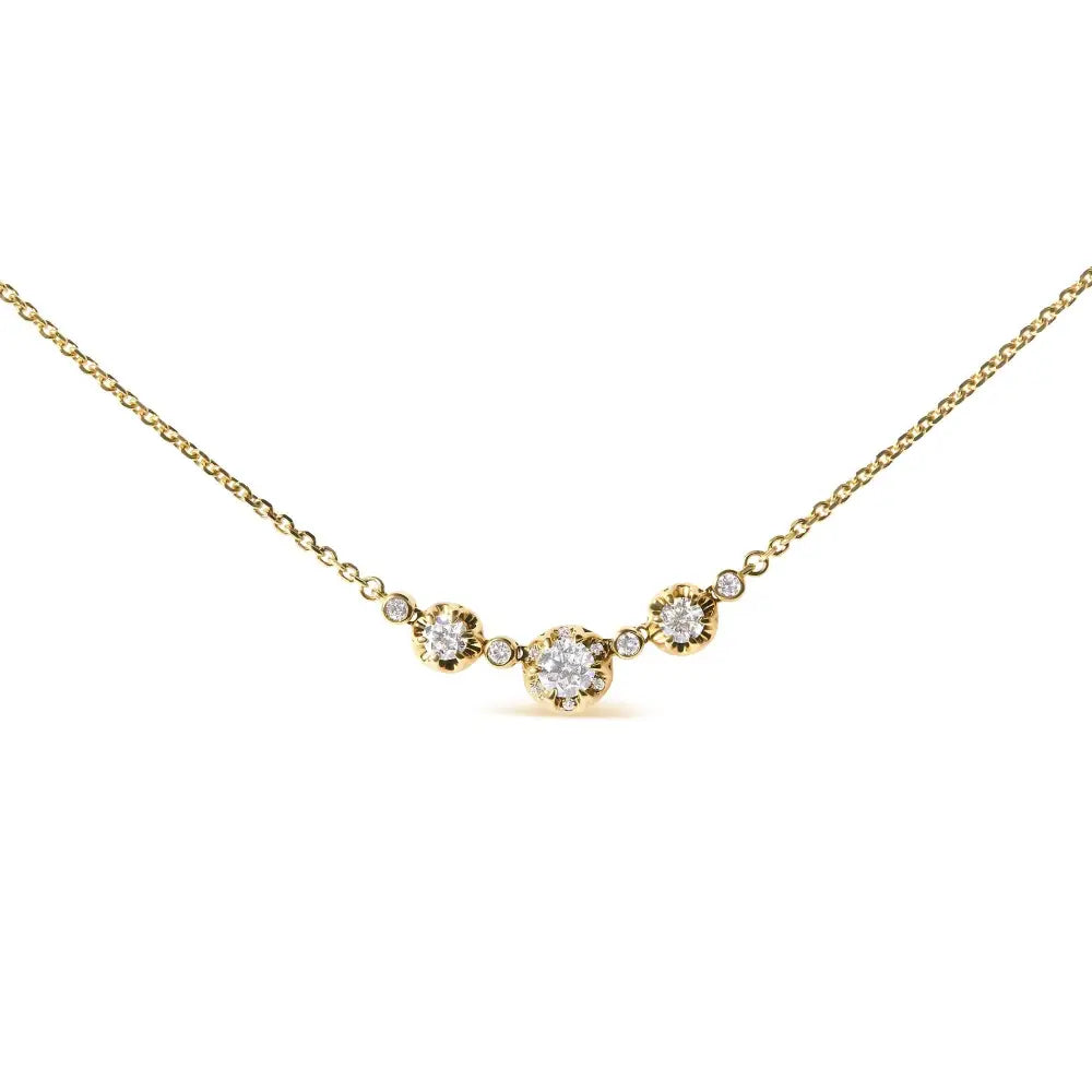 14k Yellow Gold 3/4 Cttw 3 Stone Round Diamond 18’’ Statement Necklace (h-i Color I1-i2 Clarity) - Fine Jewelry