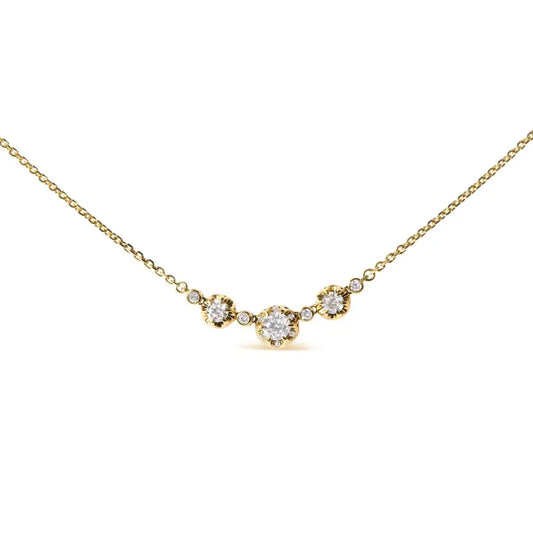 14k Yellow Gold 3/4 Cttw 3 Stone Round Diamond 18’’ Statement Necklace (h-i Color I1-i2 Clarity) - Fine Jewelry