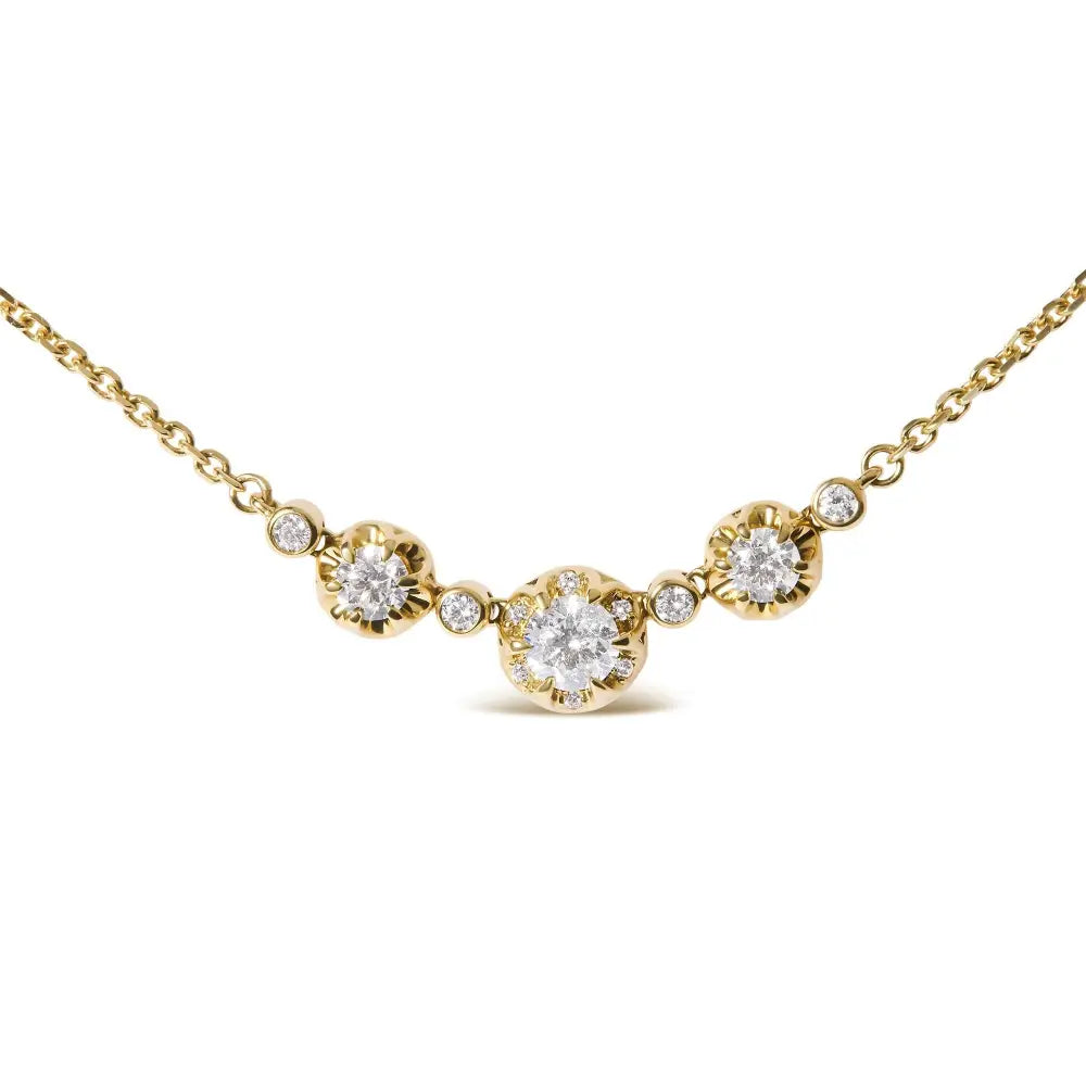 14k Yellow Gold 3/4 Cttw 3 Stone Round Diamond 18’’ Statement Necklace (h-i Color I1-i2 Clarity) - Fine Jewelry